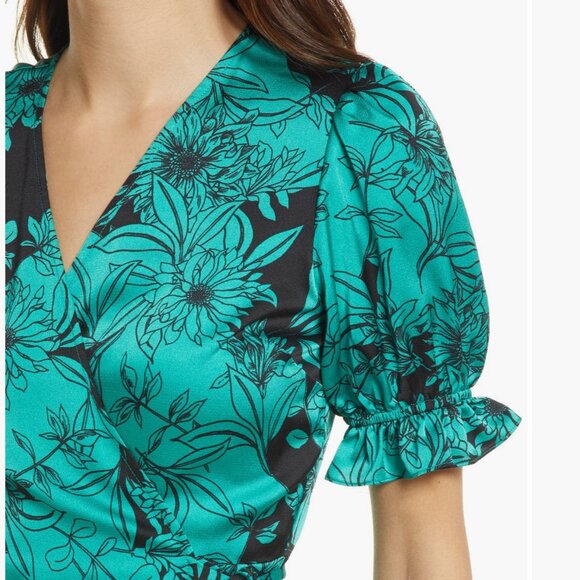 Chelsea28 Teal Floral Midi wrap Dress Small S - Picture 3 of 12